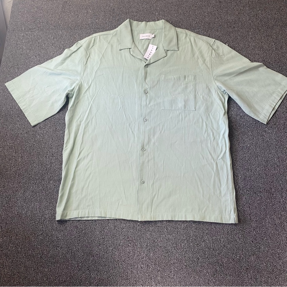 NWT Topman Button Down Shirt Plisse Minimalist Old Money Mint/Sage Green Men’s L